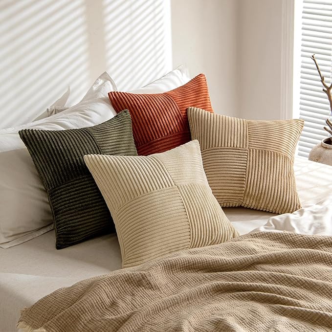 MIULEE Rust-Olive Green Decorative Throw Pillow Covers 16x16 Inch Set of 4 Boho