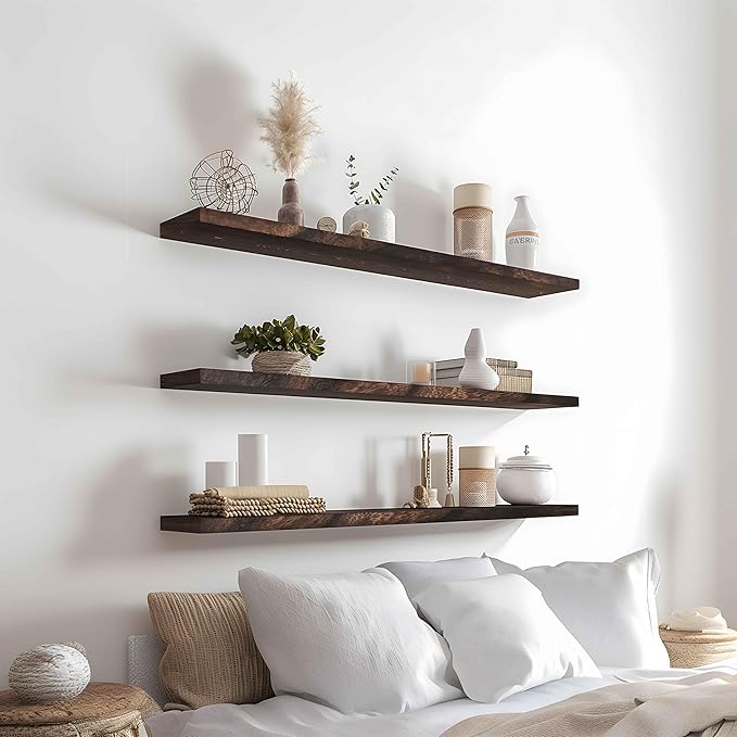 YYWUOJJ Wood Floating Shelves for Wall Decor, Rustic Wall Shelves for Bedroom