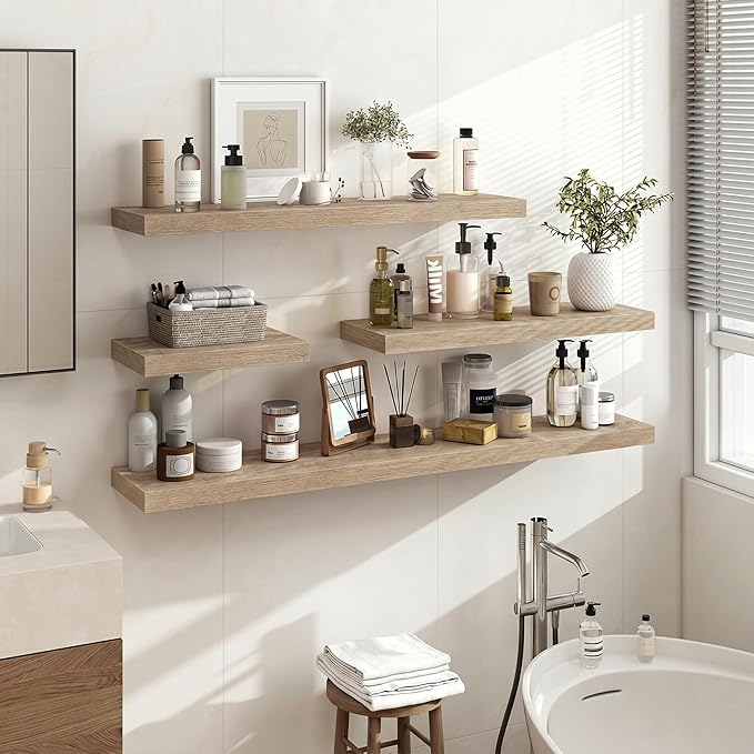 Acovy 36 Inch Floating Shelves, 3D Textured Wood Grain, Wooden Shelves