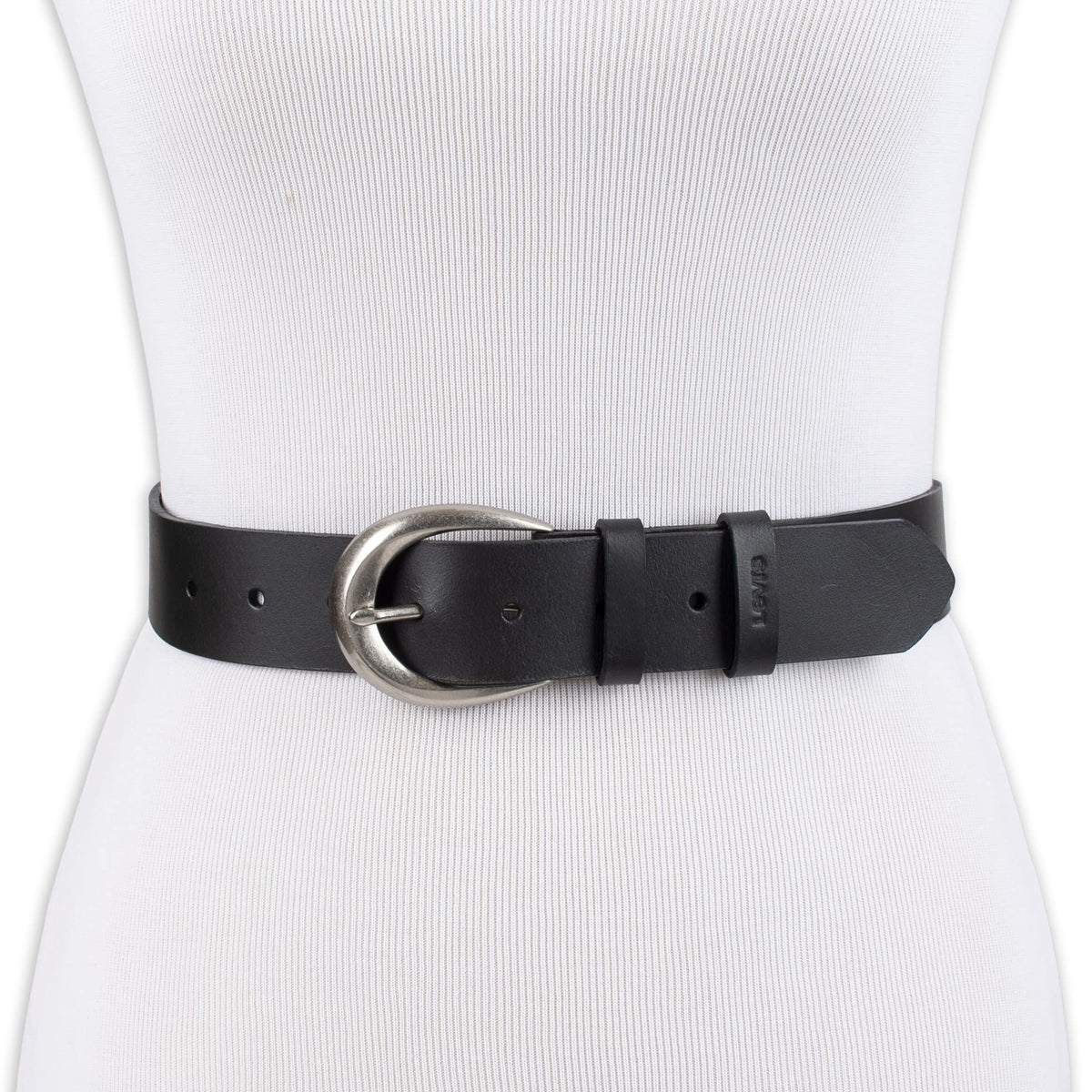 Levi's Women's Casual Soft Leather Jean Belt with Rounded Buckle, Black Loop, Large