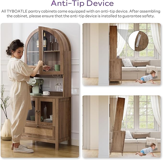 TYBOATLE 75'' Tall Arched Cabinet w/Accessible Storage Area, China Cabinet