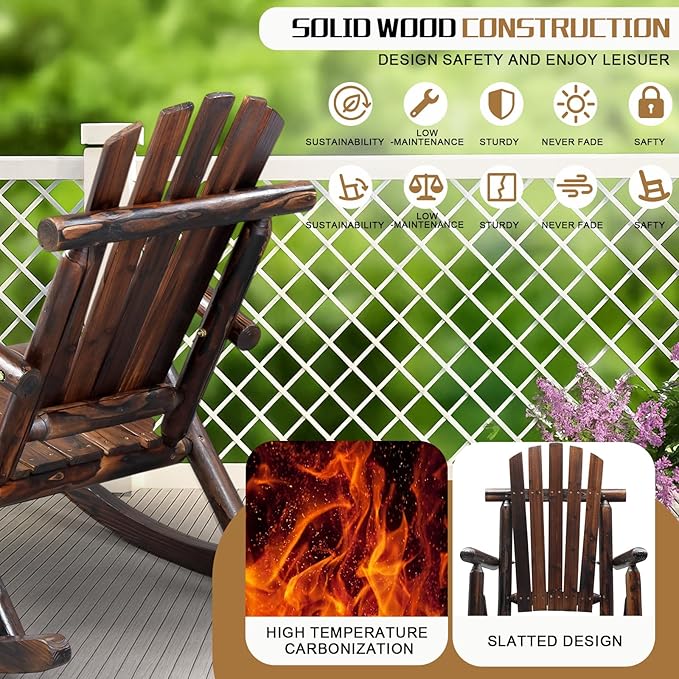 Outvita Wooden Rocking Chair Set of 2, Fir Log Adirondack Rocker, Outdoor Wood