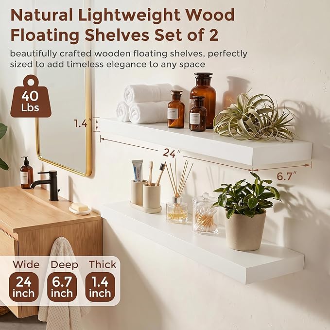 fuqing White Floating Shelves | 24 Inch Wood Floating Shelves