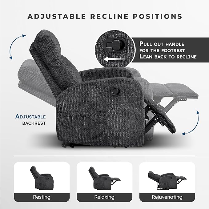 Lexicon Manual Recliner Chair, Textured Microfiber Reclining Chair, Wall Hugger