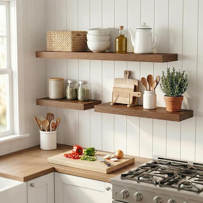 12 inch Deep Floating Shelves for Wall, 48 inch Wide Engineered Wood Wall