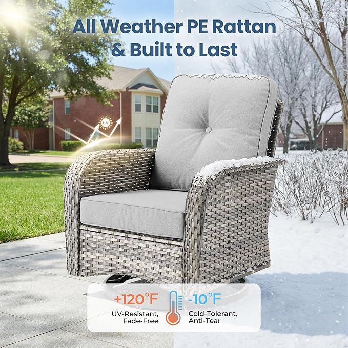 Weaxty Outdoor Swivel Rocker Patio Chairs, 3 Pieces Patio Furniture Set