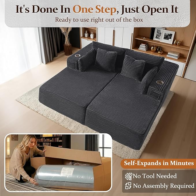 72" Cloud Sectional Couch, Comfort Sleep Sofa