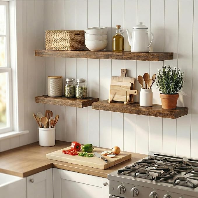12 inch Deep Floating Shelves for Wall, 36 inch Wide Engineered Wood Wall