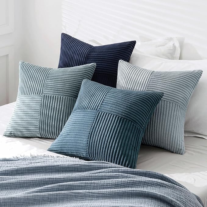 MIULEE Dusty Blue Navy Farmhouse Throw Pillow Covers 16x16 Inch Set of 4 Boho