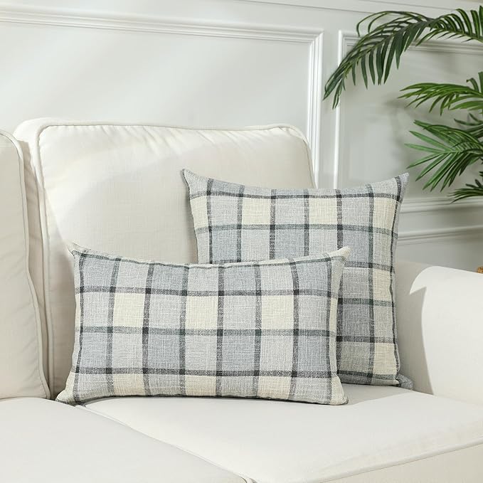 Stellhome Pack of 2 Faux Linen Buffalo Check Throw Pillow Covers, Farmhouse