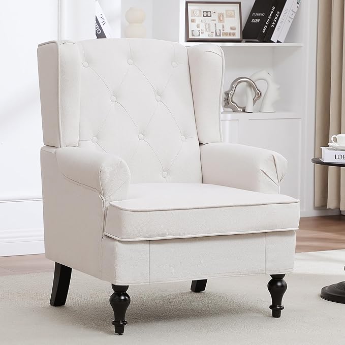 Accent Chair for Living Room, Mid Century Modern Upholstered Armchair, Wingback