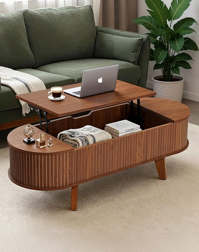 Fluted Oval Lift Top Coffee Table