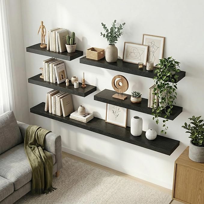 12 inch Deep Floating Shelves for Wall, 48 inch Wide Engineered Wood Wall