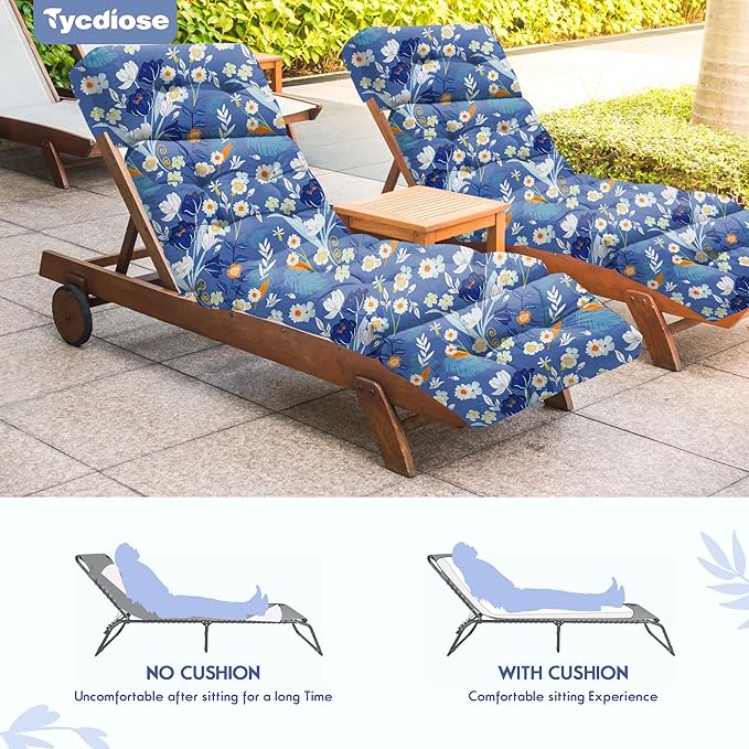 Waterproof Outdoor Chaise Lounge Chair Cushion 74.4 x 22 x 4.7 Inches Memory