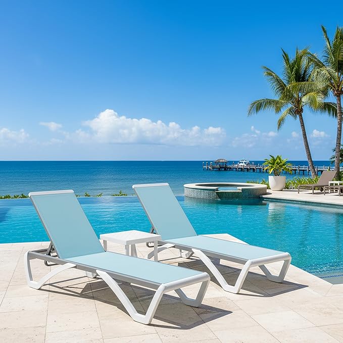 PURPLE LEAF Patio Chaise Lounge Chair Set of 3 Outside Aluminum Plastic