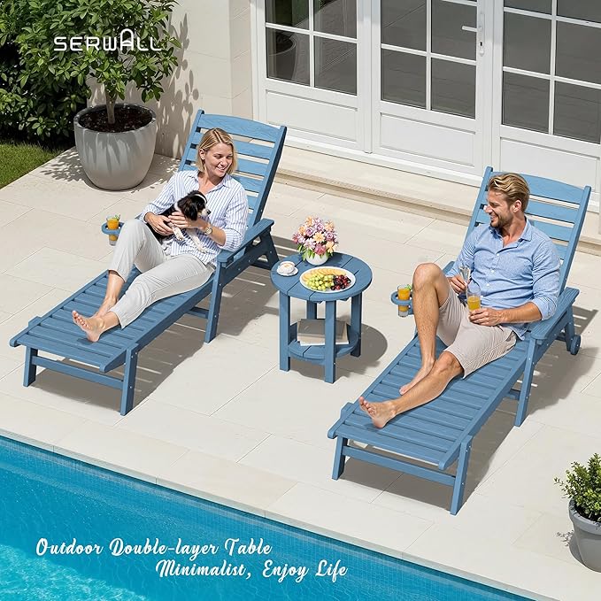 SERWALL Round Outdoor Side Table, HDPE Small Adirondack End Table, 2-Tier Patio