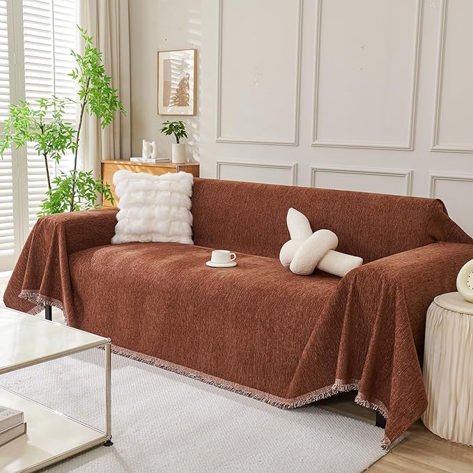 DREAMINGO Sofa Covers for 3 Cushion Couch Chenille Couch Cover Blanket