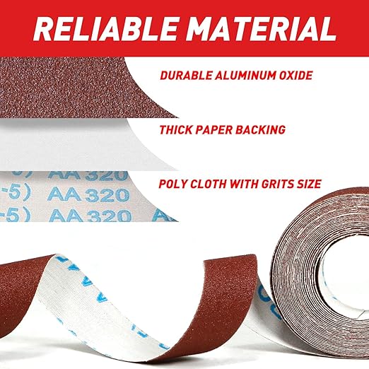Emery Cloth Roll, 5 Grits 1'' x 19.7' Sandpaper Roll 120 240 320 400 600 Emery