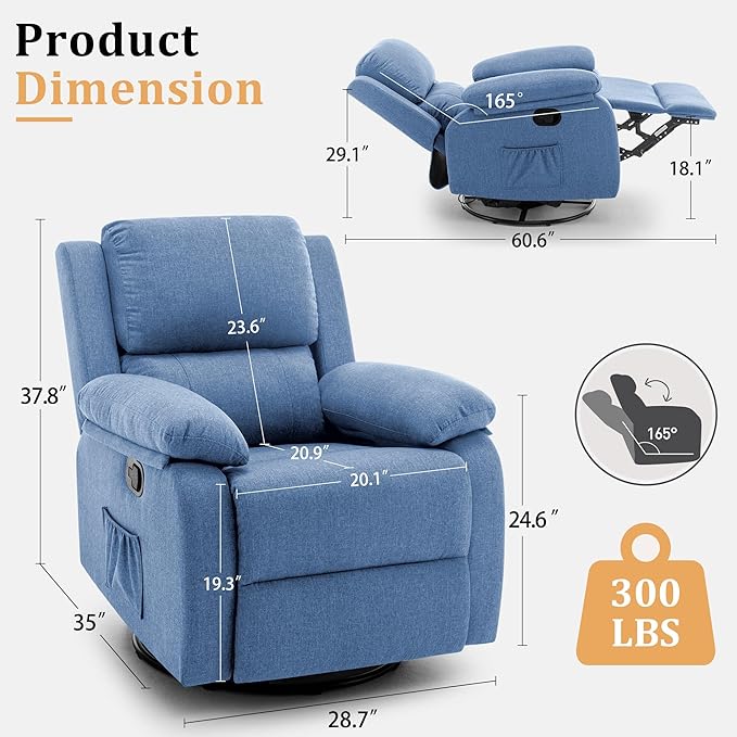 Korser Recliner Chair, 360 Swivel Rocker Chair