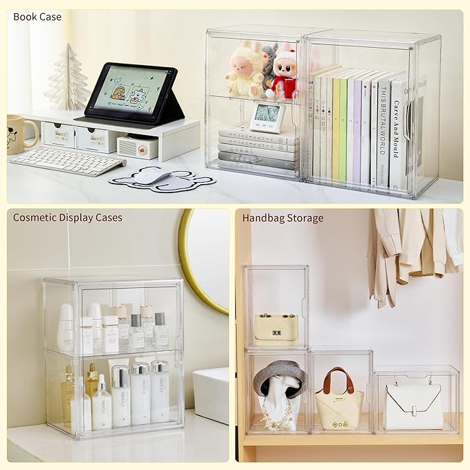 Acrylic Display Case, 2 Tier Clear Plastic Stackable Storage Bins