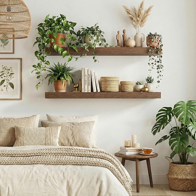 Dreamland Floating Shelves for Wall, 2 Pack Rustic Wooden Wall Shelves