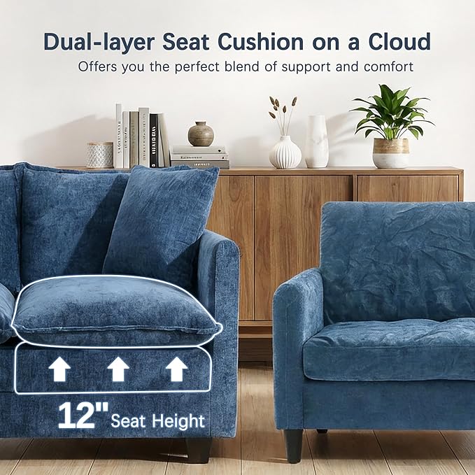 Loveseat Sofa with Ottoman, Comfy Chenille Small Couch