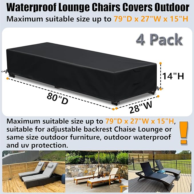 Patio Lounge Chair Covers 4 Pack Waterproof Outdoor chaise lounge cover 80" x