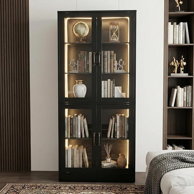 holzart Modern Black 5-Tier Display Cabinet