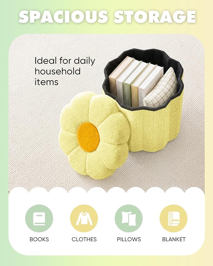 B FSOBEIIALEO Storage Ottoman Foldable, Sunflower Shaped Small Footrest