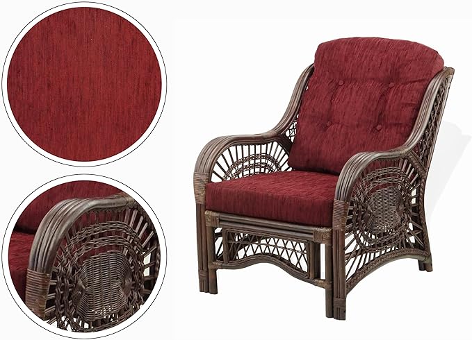 Malibu Lounge Set of 4: 2 Natural Rattan Wicker Chairs, Three-Seater Sofa