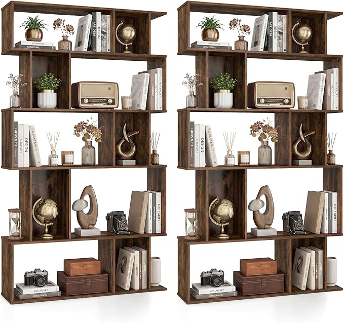Giantex 5-Tier Bookshelves Set of 2, 10-Cube Geometric Bookcase