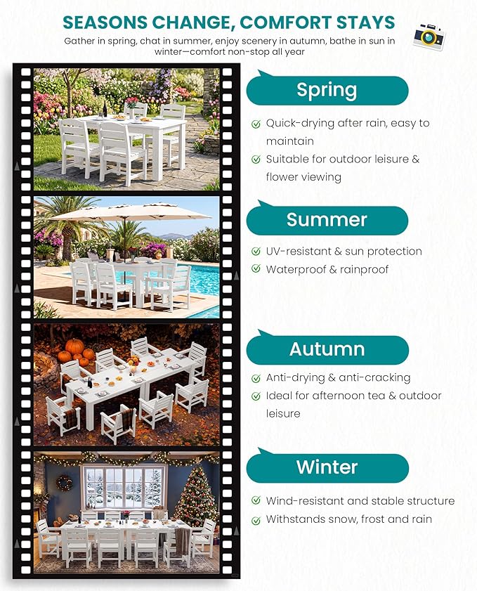 SERWALL Outdoor Dining Set for 8 – HDPE Patio Set