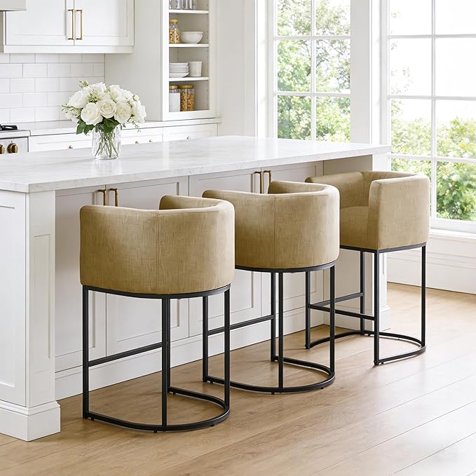 ClinQ 26" H Counter Height Bar Stools Set of 2, Modern Barrel Counter Stools