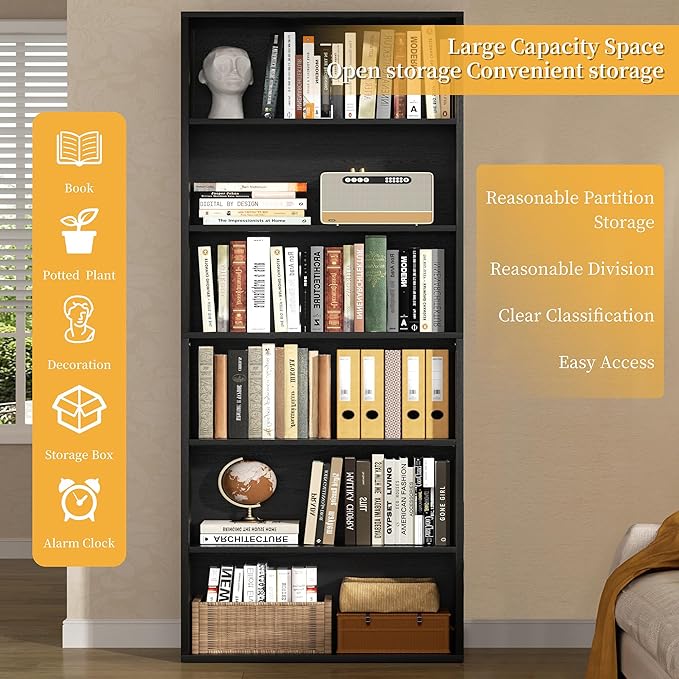 Shintenchi Bookshelf, 6-Tier Open Bookcase and Bookshelves, 6 Shelf Display