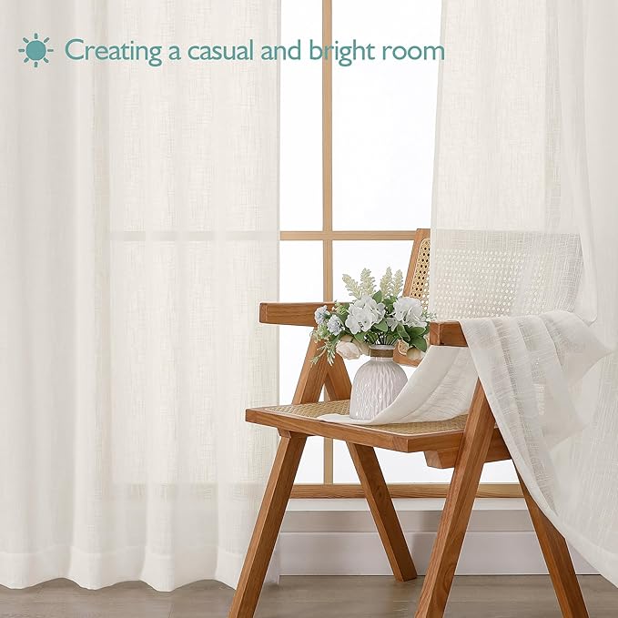 Chyhomenyc Ivory Semi Sheer Curtains 36 Inch Length, Light Filtering Faux Linen