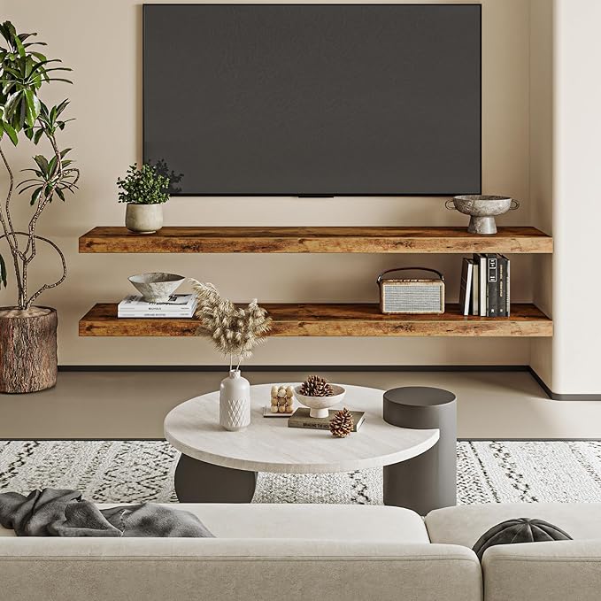 Fixwal Wood Floating Shelves for Wall, 47.2" Long Heavy Duty Wall Mounted