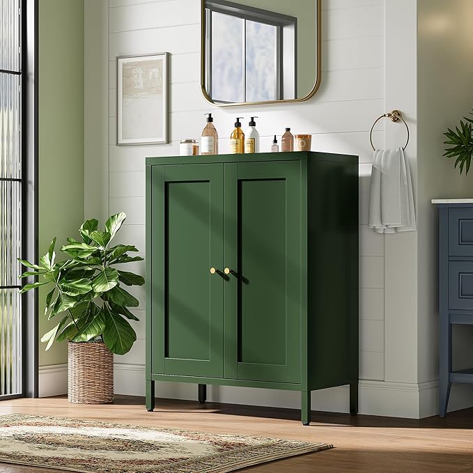 Bevivog Small Bathroom Storage Cabinet, Metal Floor Cabinets Sideboard