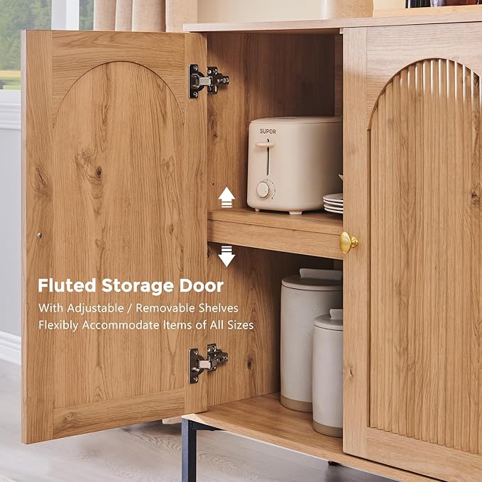IFBUY Modern Sideboard Buffet Cabinet, 61.75" W Fluted Arched Buffet Cabinet