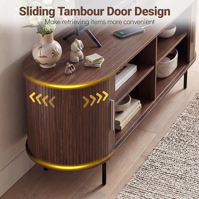 Tangkula Fluted TV Stand for TVs up to 60”, Mid Century Curved Entertainment