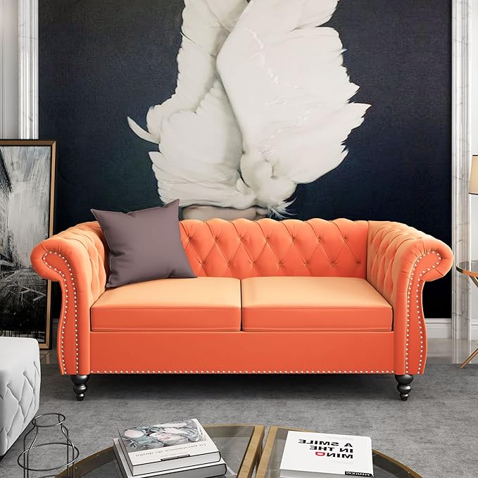 ORRD 3 Piece Living Room Set, Velvet Chesterfield Sofa Loveseat Couch Chair