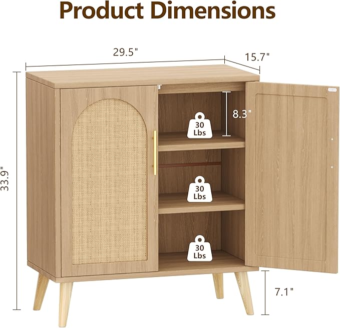 15.7"D Rattan Buffet Sideboard Cabinet