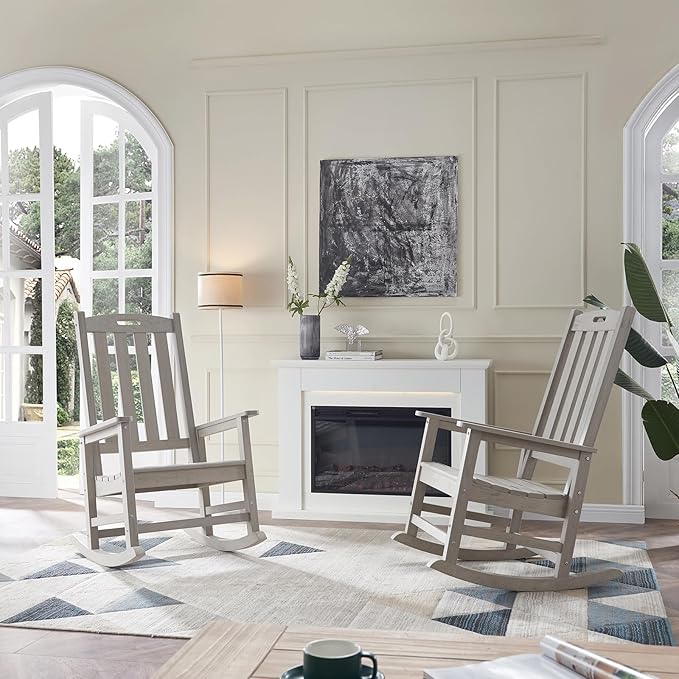 Psilvam Oversized Outdoor Rocking Chair Set of 2, Porch Rocker