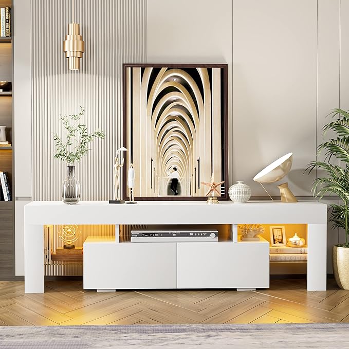 JUMMICO TV Stand with LED Lights, Modern Entertainment Center Media and Open
