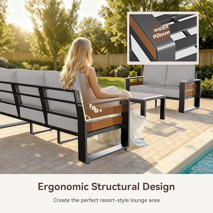 Aoxun Aluminum Outdoor Patio Furniture Set, 2 Seats Metal Sectional Patio