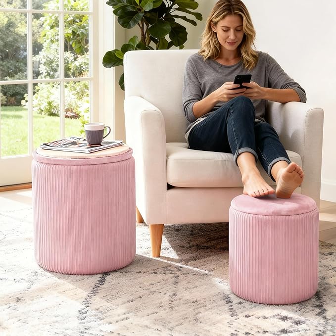 CAROLMADE Set of 2 Round Ottoman