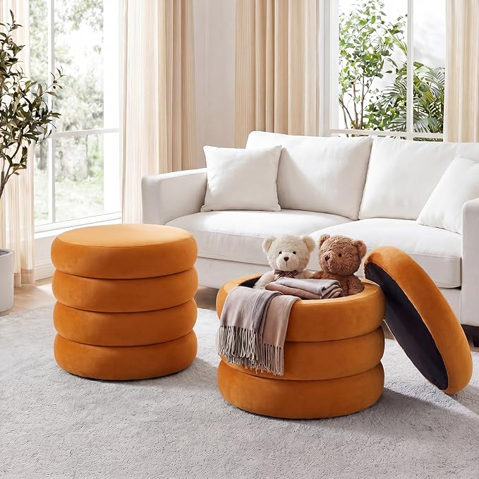 Flouki 19.5" Storage Ottoman Round, Vanity Stools