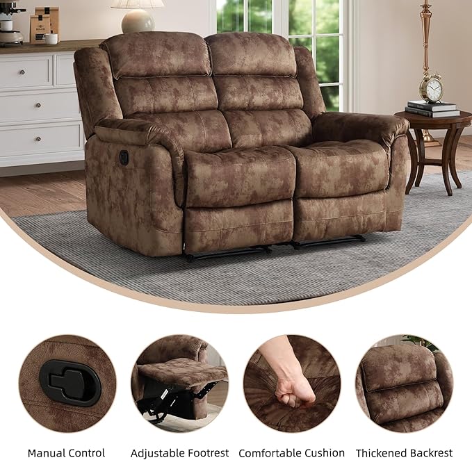 EBELLO 2 Pieces Loveseat Reclining Couch Furniture Set, Soft Fabric Manual