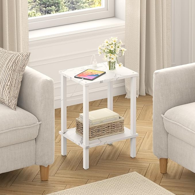 TUTOTAK End Table with Charging Station, Small Side Table with Outlets