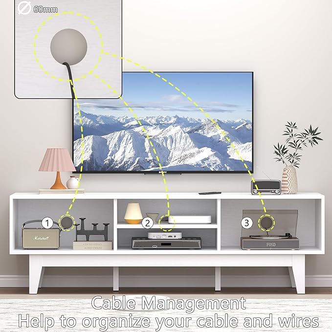 Xixini Boho TV Stand for 55 65 Inch TV, Rattan Entertainment Center