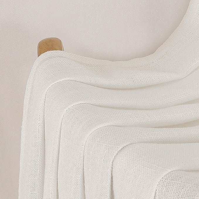 Chyhomenyc Ivory Semi Sheer Curtains 36 Inch Length, Light Filtering Faux Linen